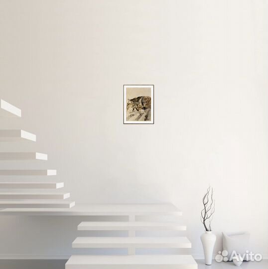 Картина акварель Кот Спящий кот