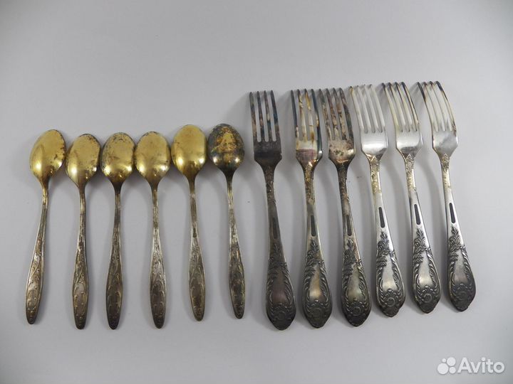 Мельхиор вилки и ложки СССР посеребренные Новые