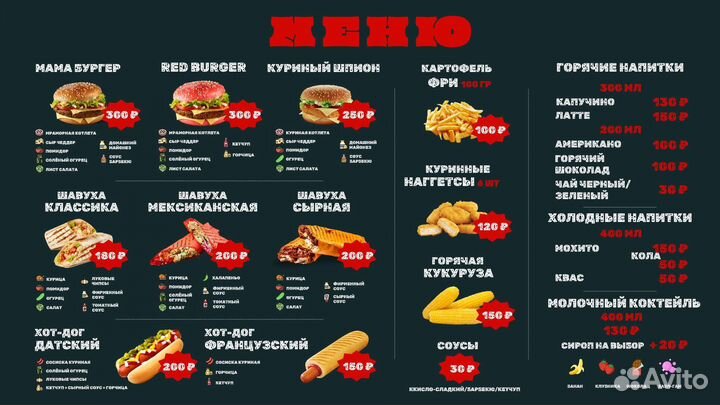 Меню Борд с бесплатным редактированием