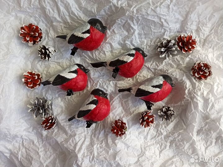 Ёлочная игрушка Снегирь папье-маше