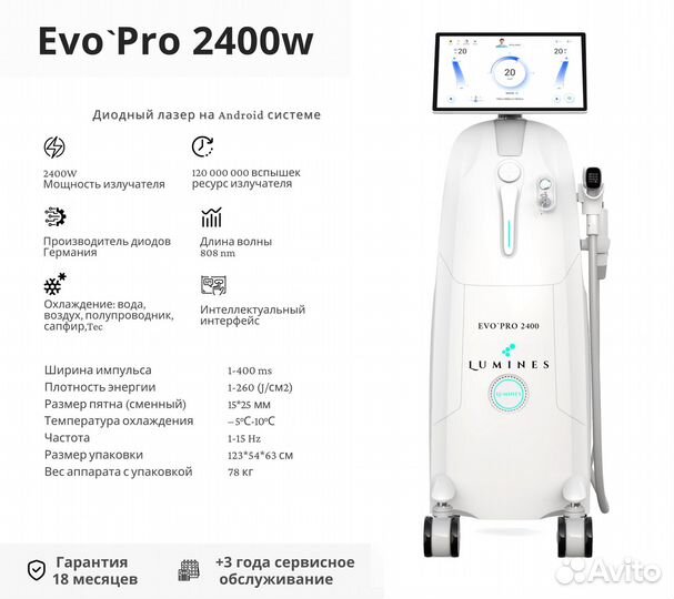 Диодный лазер для эпиляции люминес Evo-Pro 2400