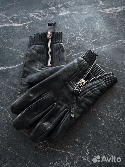 Перчатки чёрные с замками. Натуральная кожа