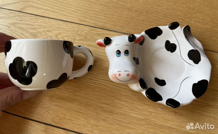 Новая кружечка с блюдцем Коровка