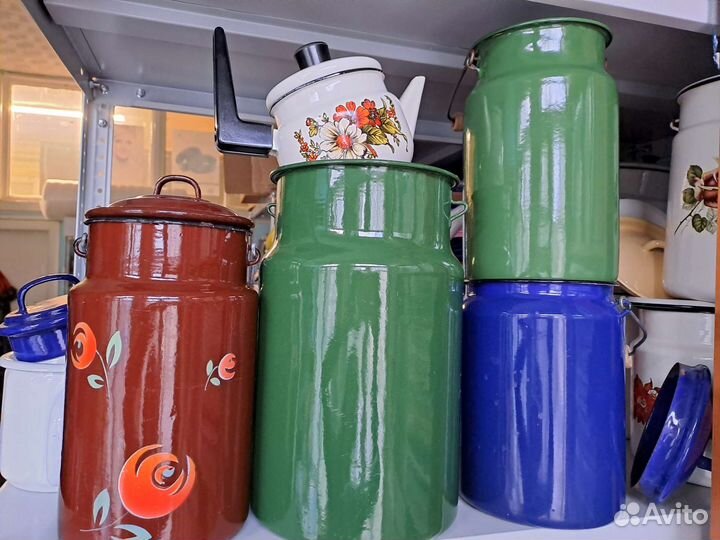 Бидон эмалированный СССР синий зеленый