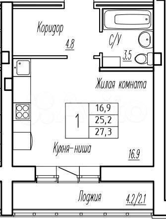 Квартира-студия, 25,2 м², 7/9 эт.
