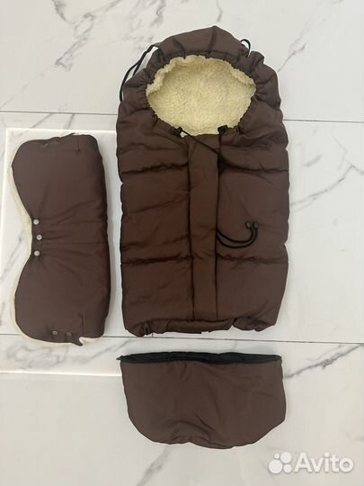 Зимний конверт в коляску на овчине и муфта