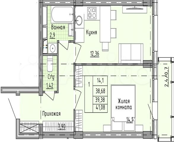 1-к. квартира, 41,4 м², 15/25 эт.