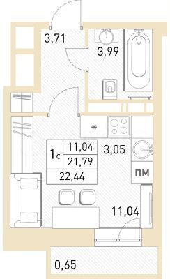 Квартира-студия, 22,4 м², 16/17 эт.