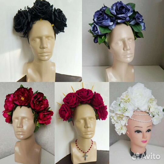 Ободок с цветами крупные розы пионы