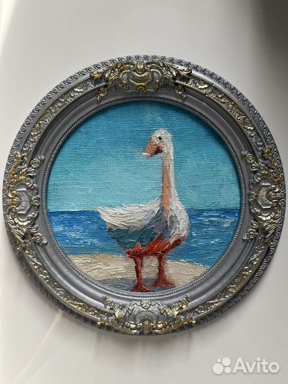 Картина маслом миниатюра в рамке Гусь Бронь