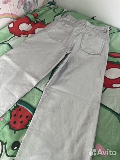 Джинсы sela металлик серебристые 152