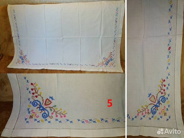 Скатерть,салфетка,накомодник,лен,крестик винтаж