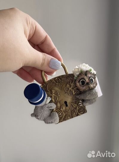 Свадебный замочек с декором из полимерной глины