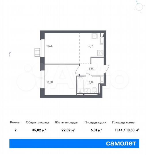 2-к. квартира, 35,8 м², 17/17 эт.