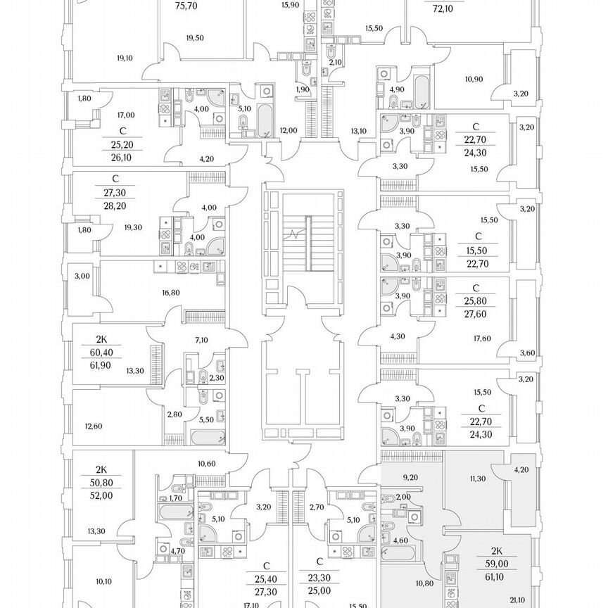 2-к. квартира, 61,1 м², 9/13 эт.