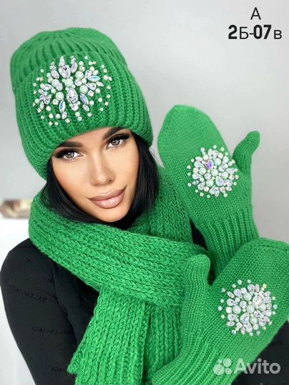 Комплект зимний 3 в 1 шапка, шарф, варежки