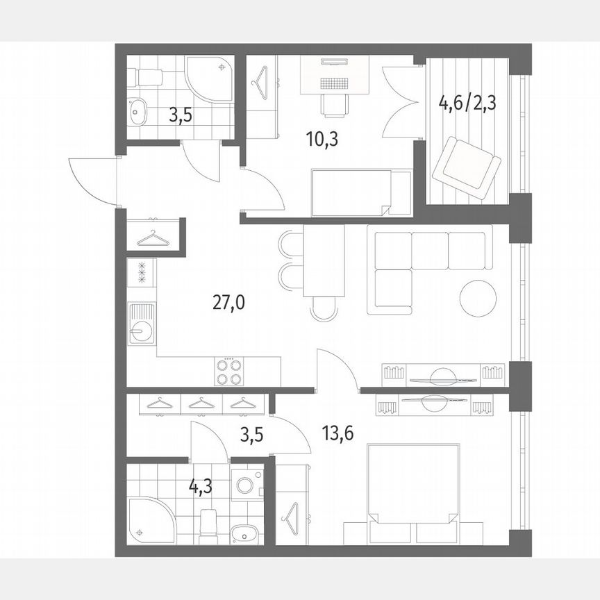 2-к. квартира, 64,3 м², 2/7 эт.