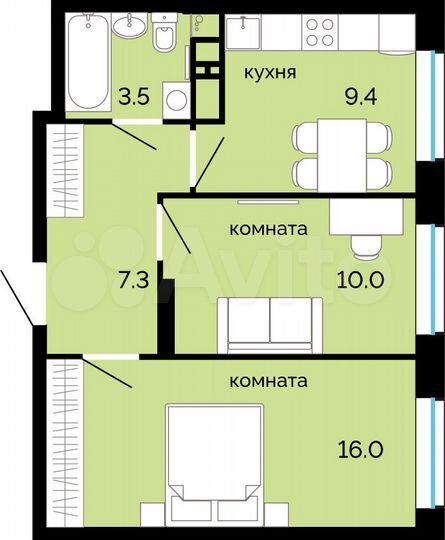 2-к. квартира, 46,2 м², 2/25 эт.