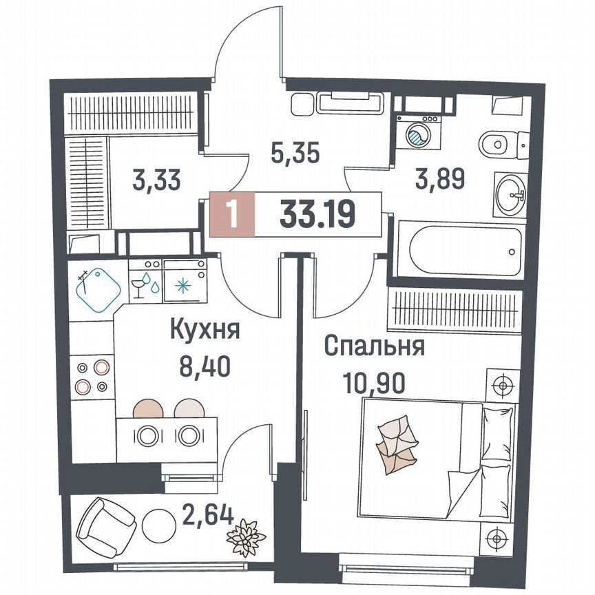 1-к. квартира, 33,2 м², 13/18 эт.