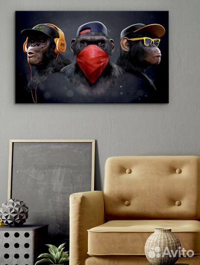 Модные картины на холсте три обезьяны