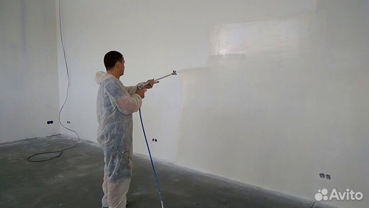 Покраска стен, потолков, безвоздушная промышленная