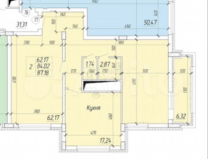2-к. квартира, 87,2 м², 13/25 эт.