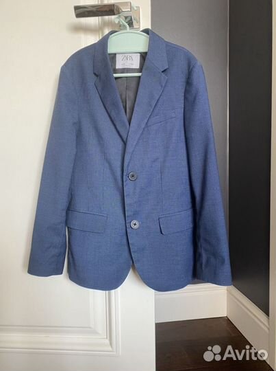 Пиджак детский для школы zara + рубашка синий р134