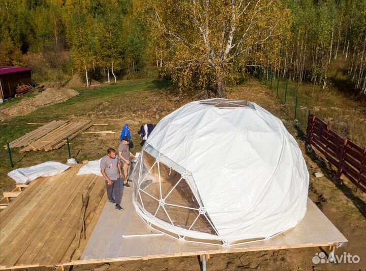 Глэмпинг сфера купольный шатер, зимний вариант