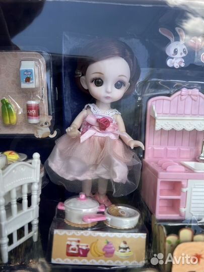 Набор мебель для кухни с куколкой аниме