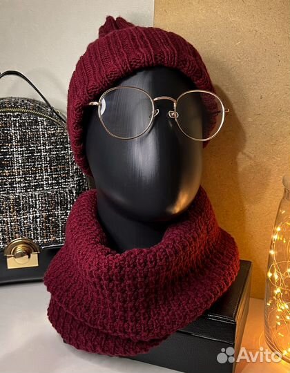 Вязаные шапка и снуд, ручная работа