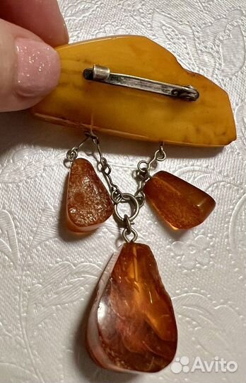 Брошь винтаж СССР янтарь желток