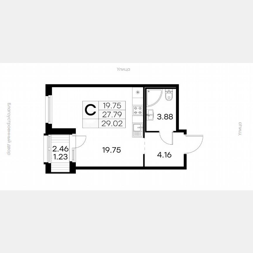 Квартира-студия, 29 м², 12/15 эт.