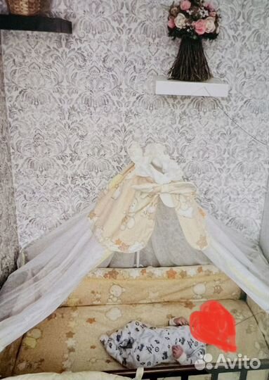 Бортики в кроватку с балдахином и комплектом белья