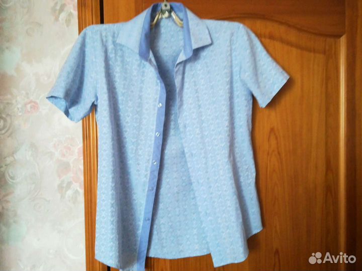 Рубашка с короткими рукавами, голубая, размер М