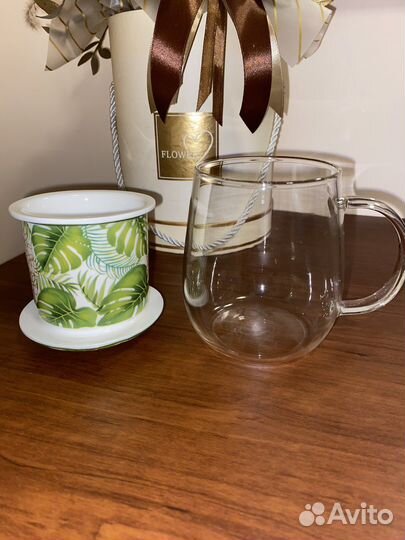 Заварочная кружка с фарфоровым ситом и крышкой