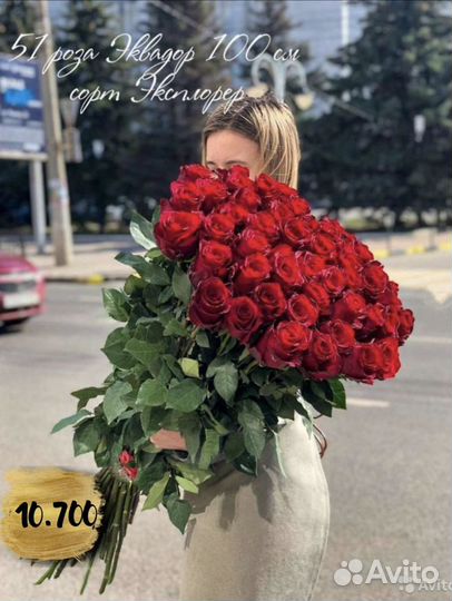 Высокие розы 40-100см.Букет 51 Эквадор.Гигант розы