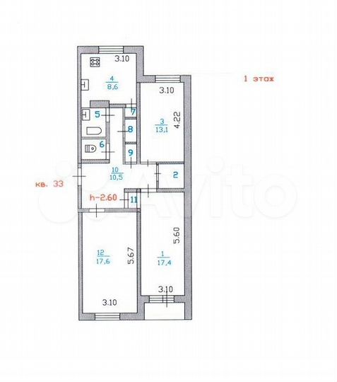 3-к. квартира, 75 м², 1/5 эт.