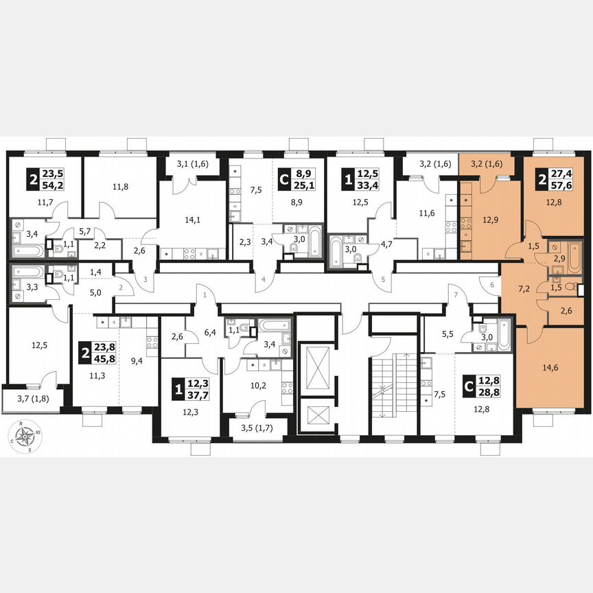 2-к. квартира, 57,6 м², 12/14 эт.