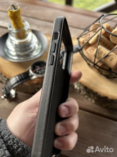 Чехол iPhone 14 Pro Max черный Кожа