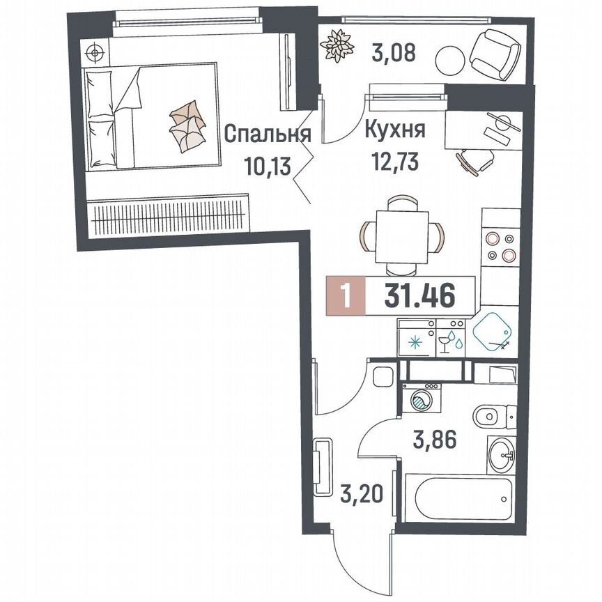 1-к. квартира, 31,5 м², 14/18 эт.