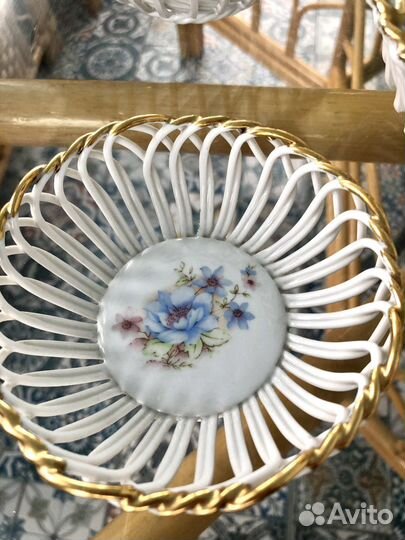 Винтаж конфетница дуэт плетеный фарфор Румыния
