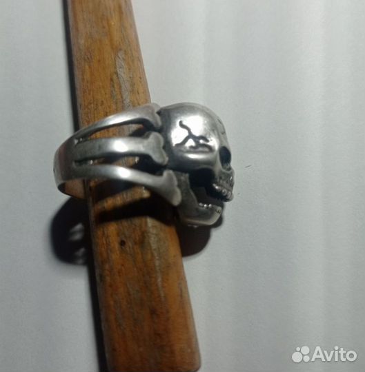 Кольцо череп серебро