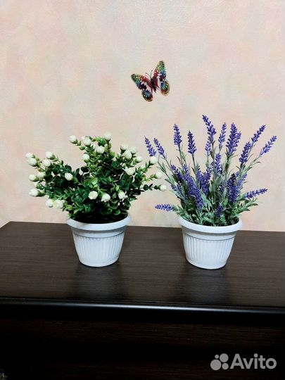 Цветы искусственные в горшках Лаванда, Эвкалипт