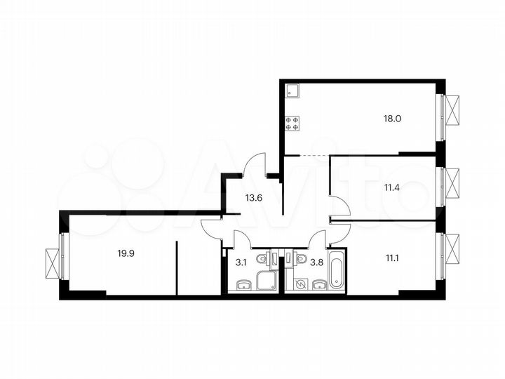 3-к. квартира, 80,9 м², 7/14 эт.