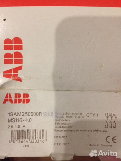 Автоматический выключатель abb ms116-1