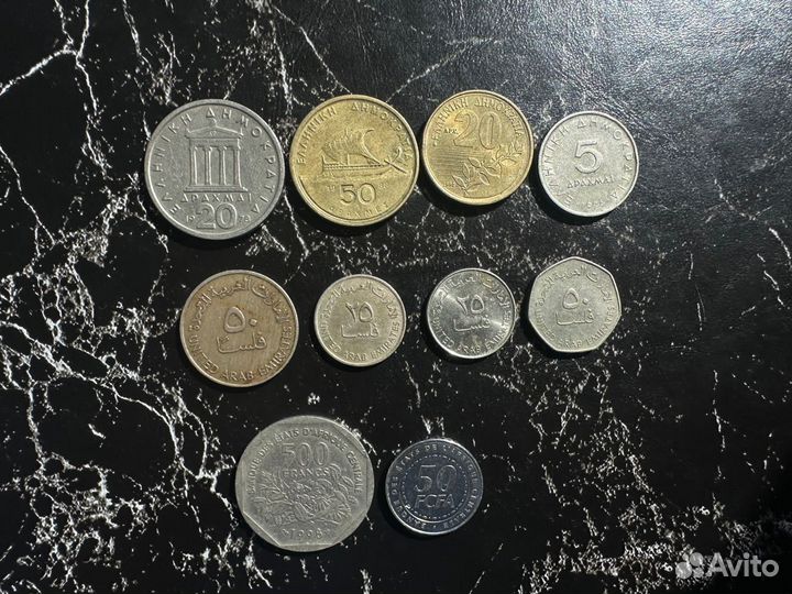 Монеты Туниса, Бельгии,Греции, ОАЭ и ца