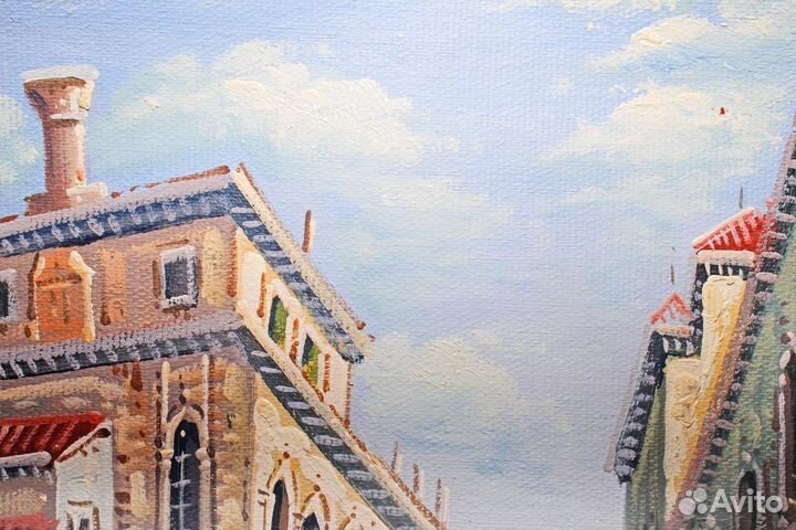 Картина с городским пейзажем. Италия. С подписью а