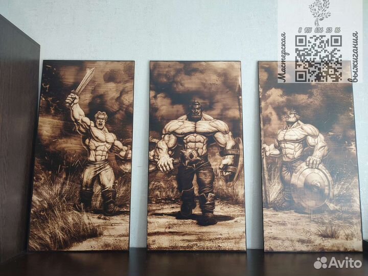 Модульные картины на заказ. Выжигание портретов