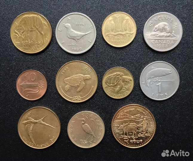 Монеты (животные, птицы, рыбы. 2 набора)