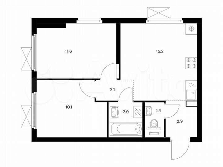 2-к. квартира, 46,2 м², 19/25 эт.